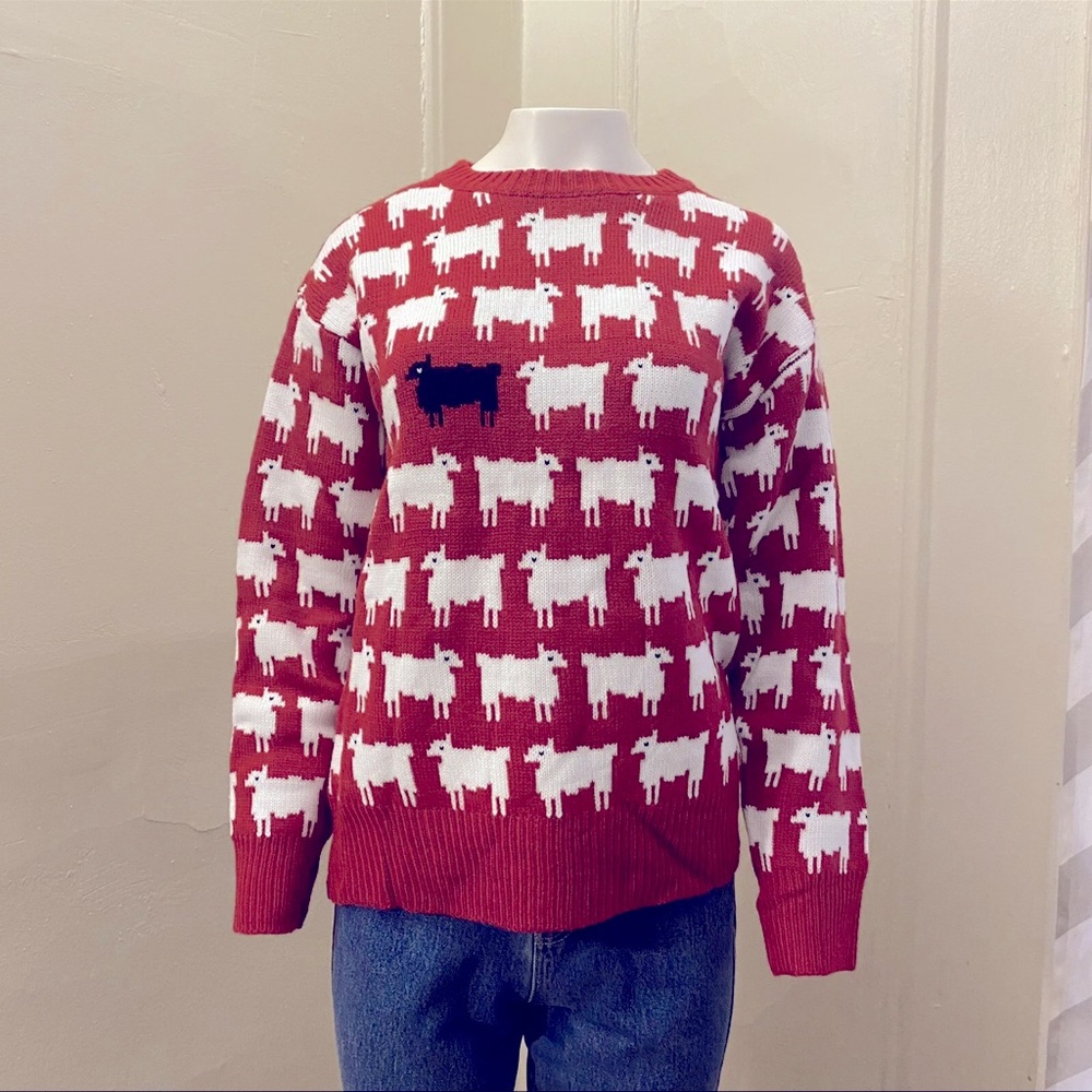 PRINCESS DIANA BLACK SHEEP RED WARM SWEATER